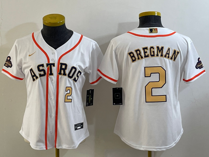 Youth Houston Astros #2 Alex Bregman White 2023 Gold Collection With World Serise Champions Patch Stitched Baseball Jersey Youth Houston Astros #2 Alex Bregman White 2023 Gold Collection With World Serise Champions Patch Stitched Baseball Jersey